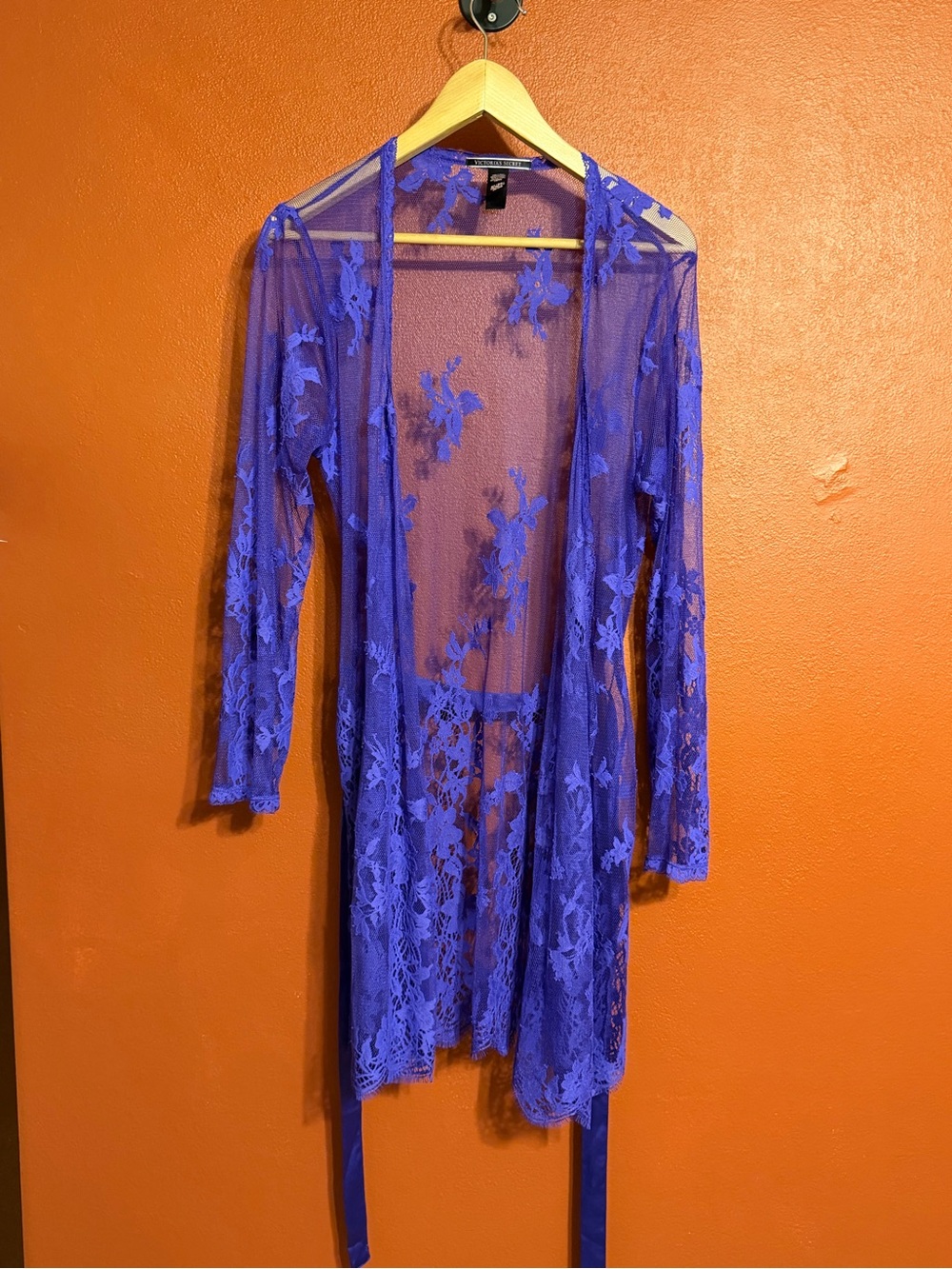 Victoria's Secret Sheer Floral Lace Robe - Cobalt Blue